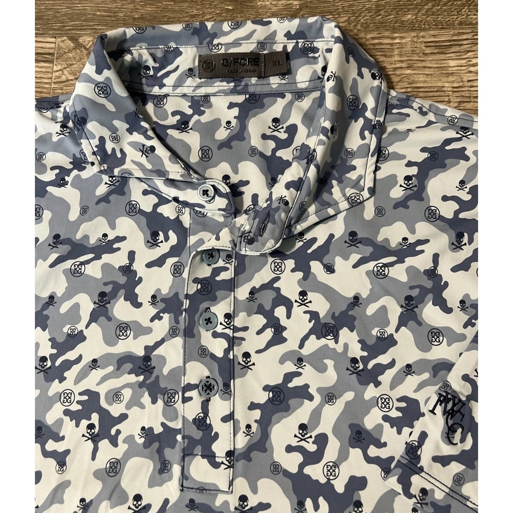 G/FORE Performance Blue/Gray Camo Skulls & Tees Lightweight Golf Polo Size XL